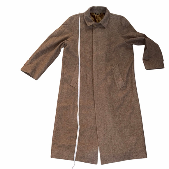 VTG Battaglia Italian Cashmere Wool Herringbone Trench Pea Overcoat 40R Mint - Picture 3 of 10